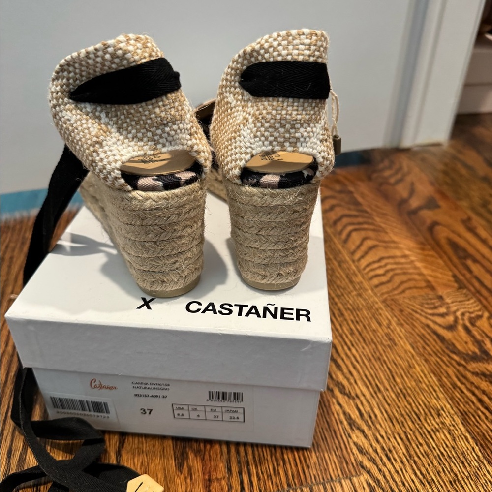 CASTANER X DVF Espadrille Wedge Ankle-Tie Sandal in Black Animal Print - Picture 8 of 8